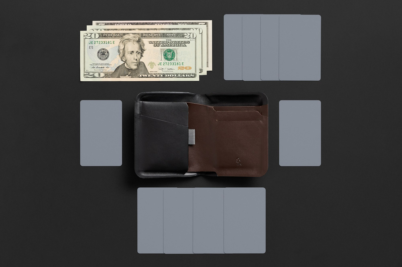 Bellroy Apex Note Sleeve – přehled rozloženého obsahu