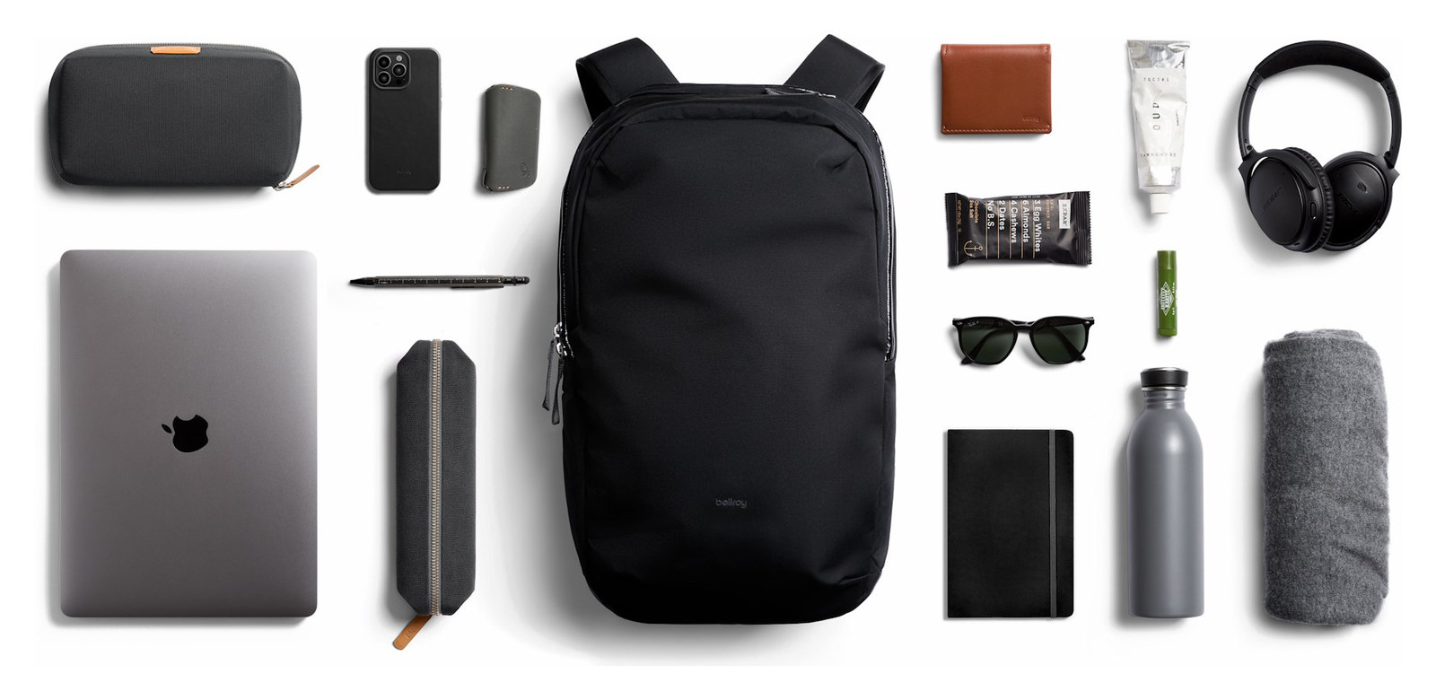 Bellroy Via Backpack 20 l – přehled rozloženého obsahu