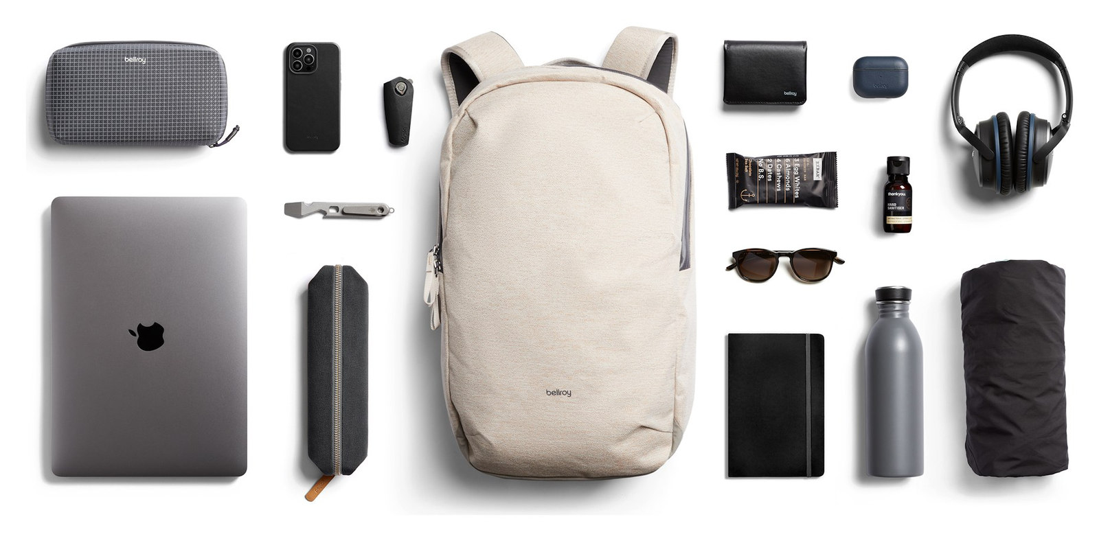 Bellroy Via Backpack 20 l – přehled rozloženého obsahu