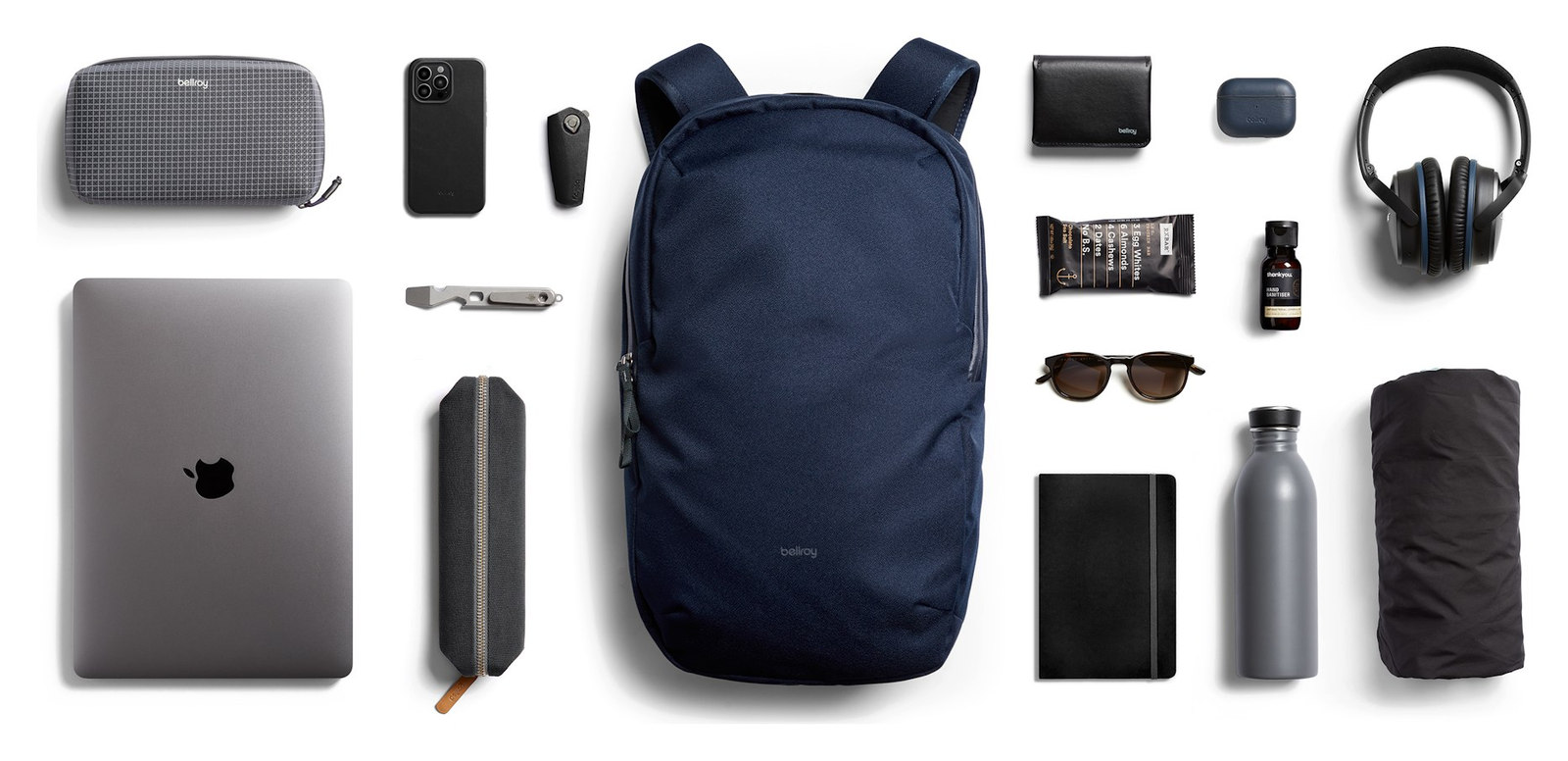Bellroy Via Backpack 20 l – přehled rozloženého obsahu