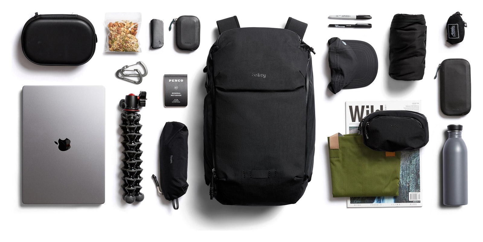 Bellroy Venture Ready Pack 20 l – přehled rozloženého obsahu