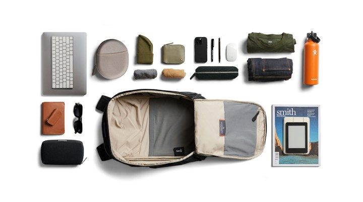 Bellroy Transit Workpack – příklad uložených věcí