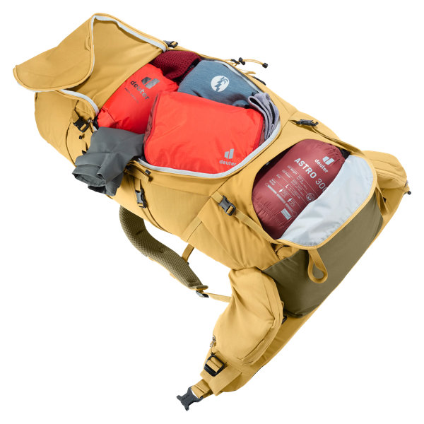 Deuter Aircontact Core 60+10 – Přístup doprostřed komory