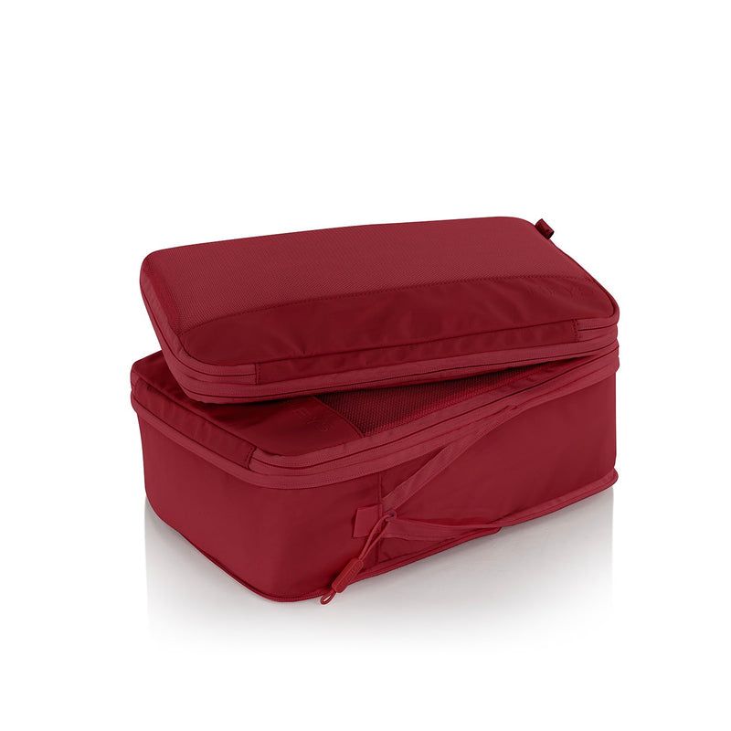 Heys Ecotex Compression Packing Cube 4 Pc Set Red Maple – Druhý zip stáhne objem pouzdra