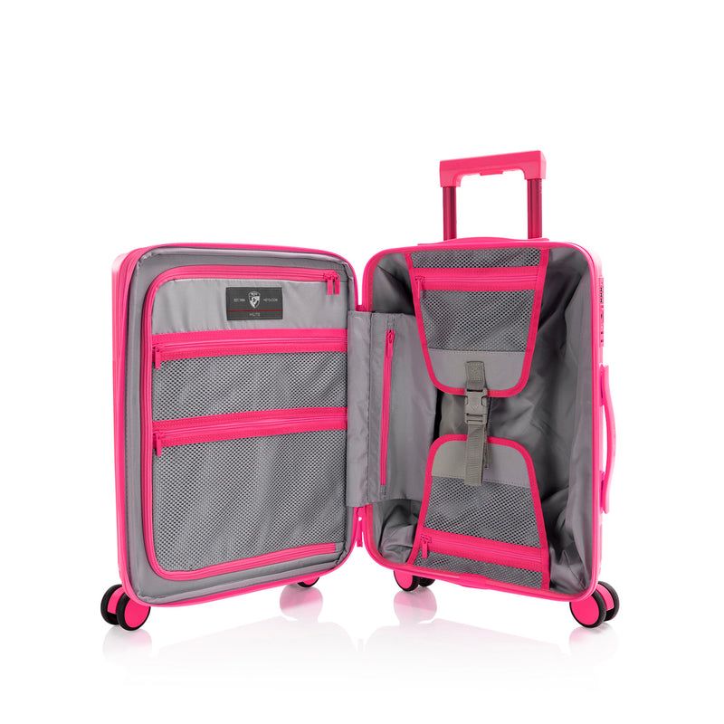 Heys HiLite S Flamingo Pink – Přepážka, síťované kapsy a popruhy