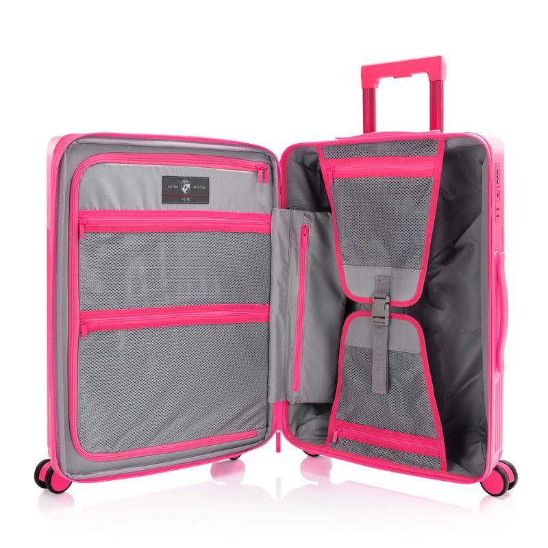 Heys HiLite M Flamingo Pink – Přepážka, síťované kapsy a popruhy