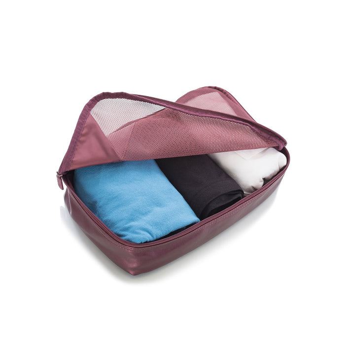 Heys Metallic Packing Cube Burgundy – 5 kusů – Obsah vidíte přes síťovinu