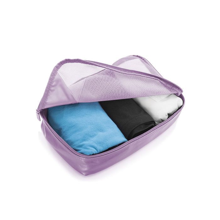 Heys Metallic Packing Cube Lilac – 5 kusů – Obsah vidíte přes síťovinu