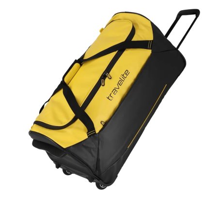 Travelite Basics Trolley Travel Bag Black/yellow – cestovní taška na kolečkách, šikmý pohled