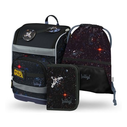 BAAGL SET 3 Zippy plus Pixel Space: aktovka, penál, sáček – produktová fotografie 1