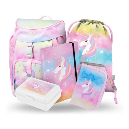 BAAGL 5 SET Airy Rainbow Unicorn: batoh, penál, sáček, box, desky – produktová fotografie 1