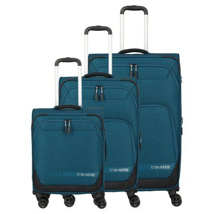 Sada cestovních kufrů Travelite Kick Off 4w S, M exp, L exp Petrol – celkový pohled